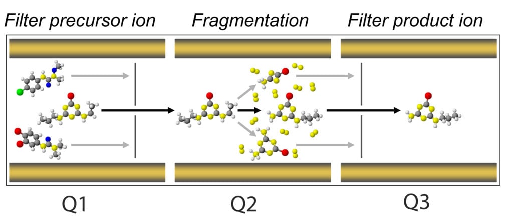 mass spectrometer: precursor ion, fragmentation and product ion
