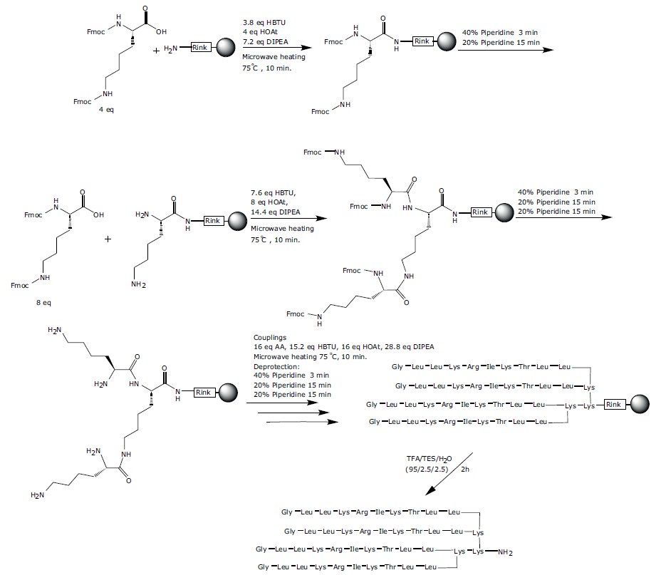 biotage-an097-scheme2-Synthesis-of-tetra-branched-antimicrobial-peptide-analogue2