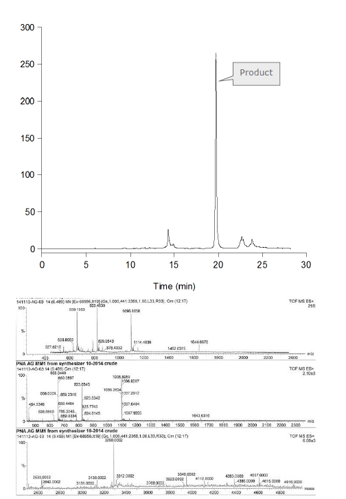 biotage-an110-figure3-analytical-HPLC-trace-ESI-TOF-MS-crude-PNA1