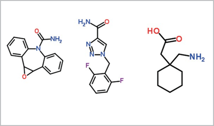 biotage-an805-figure1-Structures-Carbamazepine-Epoxide-Rufinamide-Gabapentine