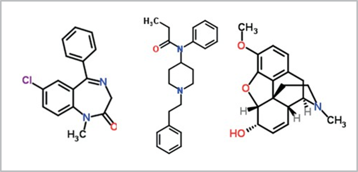 biotage-an806-figure1-Structure-Diazepam-Fentanyl-Codeine