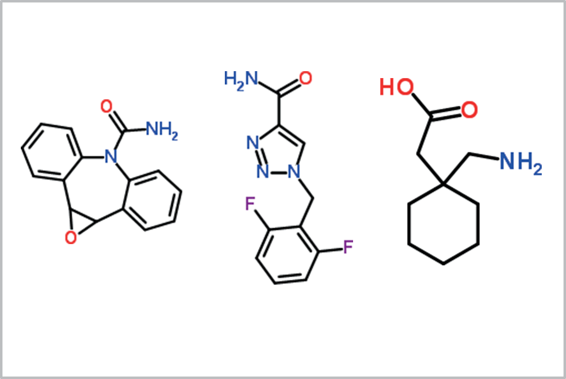 biotage-an811-figure1-Structure-Carbamazepine-Epoxide-Rufinamid-Gabapentine