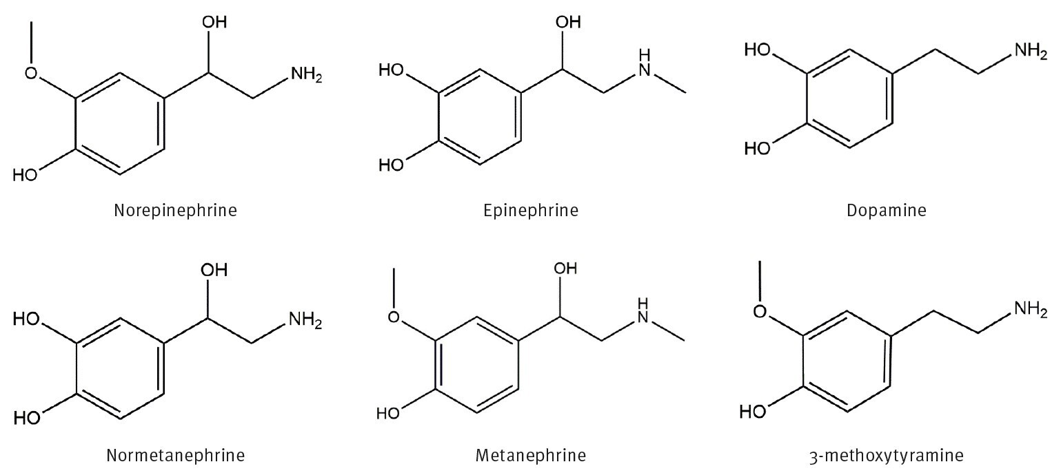 biotage-an960-figure1-structures-norepinephrine-epinephrine-dopamine-normetanephrine-metanephrine-3-methoxytyramine