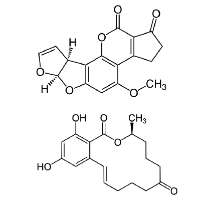 AN782 Figure_1 structures_of_aflatoxin_b1_and_zearalenone