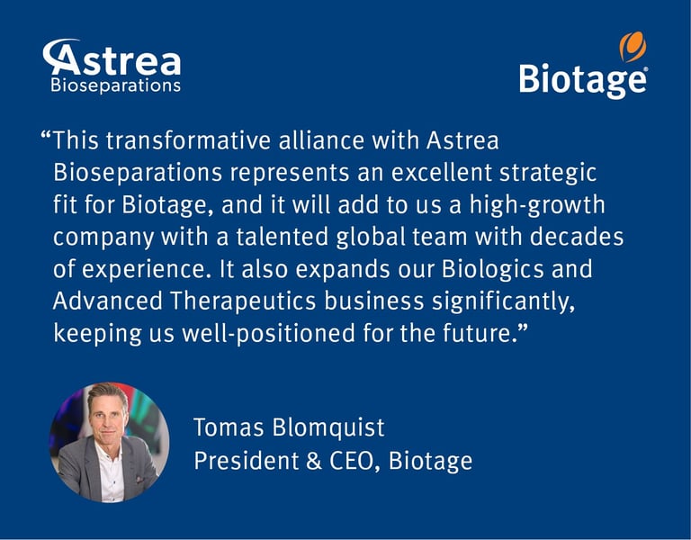 Biotage strengthens its position as a global chromatography leader with the transformative acquisition of Astrea Bioseparations