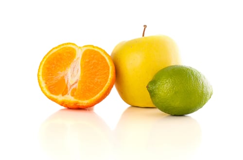 Healthy colorful tropical fresh fruits on white background