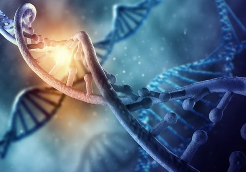 Concept of biochemistry with dna molecule on blue background-Dec-12-2022-01-00-37-5445-PM